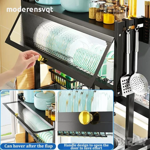 Сушилник за съдове със стъклена врата поставка за прибори и специално отделение за лъжици, вилици и , снимка 2 - Прибори за хранене, готвене и сервиране - 51352602