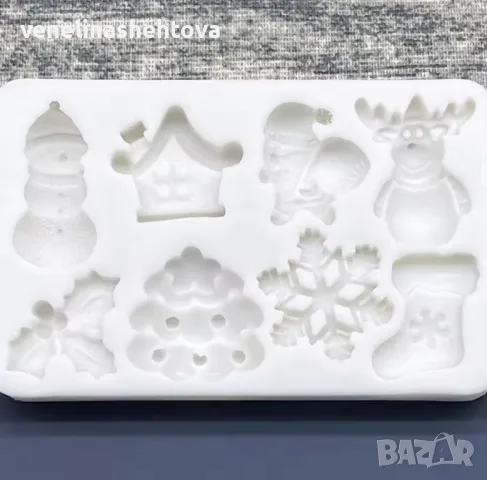 Коледна къщичка елен елха снежен човек Силиконов молд форма за фондан за декорация на торта гипс, снимка 2 - Форми - 48227214