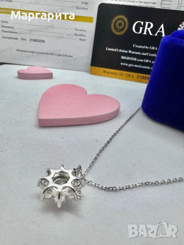 Сребърно колие с мойсанит (Диамант) 1 карат, снимка 8 - Колиета, медальони, синджири - 51536645