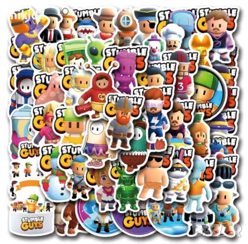 55 бр Stumble Guy Vinyl стъмбъл гайс самозалепващи лепенки стикери за украса декор картонена торта, снимка 3 - Други - 49411637