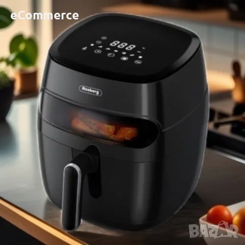 Фритюрник AirFryer , 1350W, 5.2л., LED дисплей, Горещ въздух, Таймер, до 200°C, Черен, снимка 2 - Фритюрници - 47527507