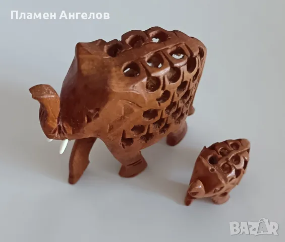 Комплект от 2броя дървени слончета - чаено дърво. , снимка 5 - Статуетки - 55833052