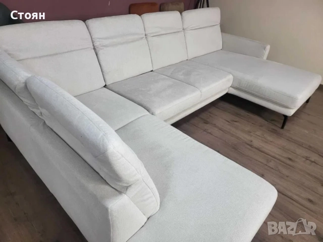 ПРОМОЦИЯ!!!Светло кремав П - образен ъглов диван от плат Mondo Lometti, снимка 4 - Дивани и мека мебел - 52829591