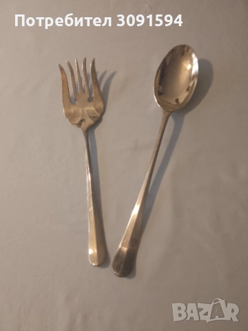  Големи Винтидж посребрени вилица и лъжица за сервиране., снимка 3 - Прибори за хранене, готвене и сервиране - 53091197