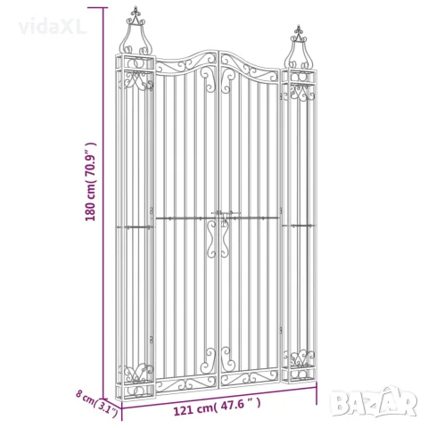vidaXL Градинска порта черна 121x8x180 см ковано желязо, снимка 6 - Огради и мрежи - 56147379