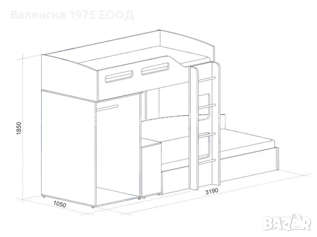 Детско двуетажно легло с гардероб, снимка 2 - Мебели за детската стая - 46385526