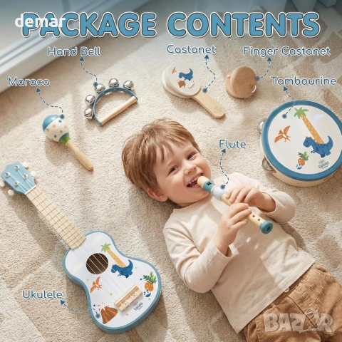 Комплект дървени детски музикални инструменти Lehoo Castle Dinosaur, снимка 7 - Музикални играчки - 54037841