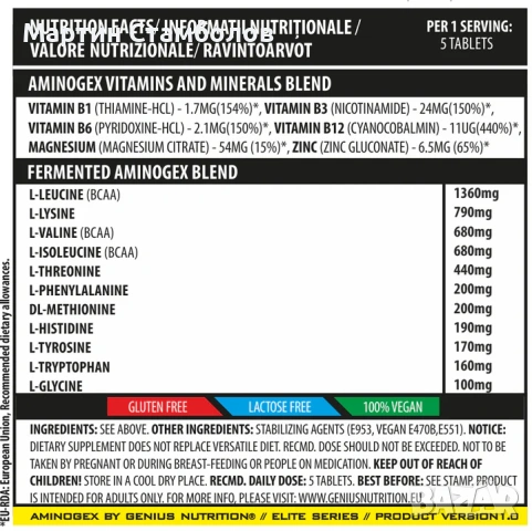 Genius Nutrition AMINOGEX | 300 таблетки, снимка 2 - Хранителни добавки - 53078085