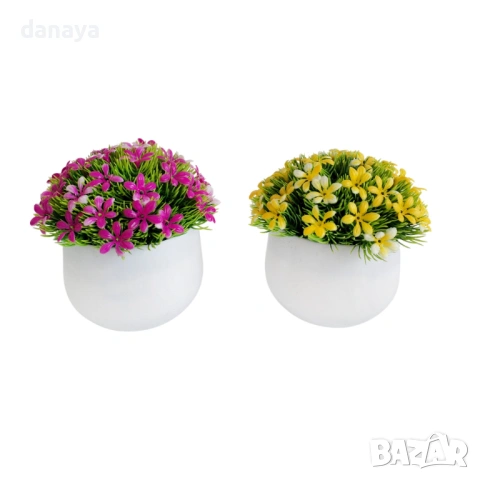 6502 Изкуствено цвете в бяла саксия, 12 см, снимка 4 - Изкуствени цветя - 53897376