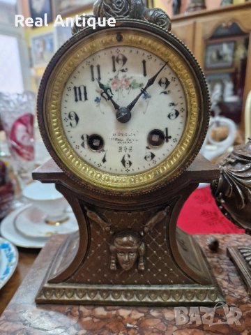 Красив антикварен френски каминен часовник , снимка 5 - Антикварни и старинни предмети - 42685578
