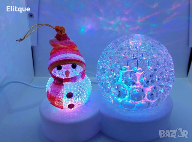 Коледна LED лампа сфера с коледна фигура на Снежен човек и многоцветна светлина