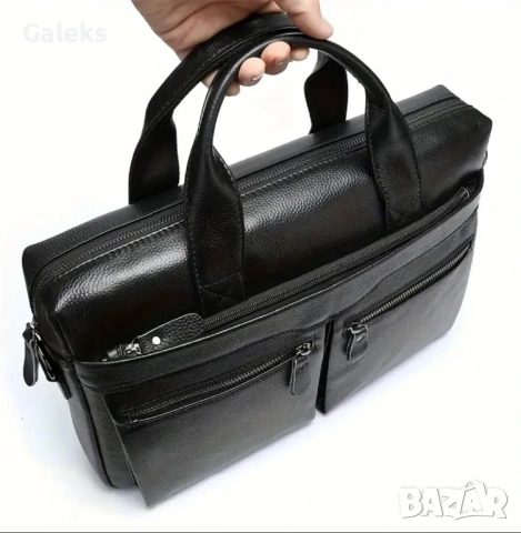Професионална и универсална кожена чанта (Бизнес куфарче) Черна/плътна естествена кожа!, снимка 14 - Чанти - 49291412