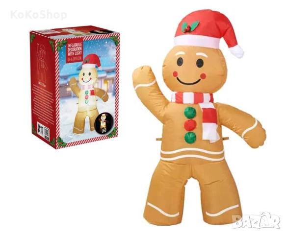 Надуваемо човече Gingerbread-120 см.–коледна украса/надуваема меденкаа, снимка 2 - Декорация за дома - 52534831