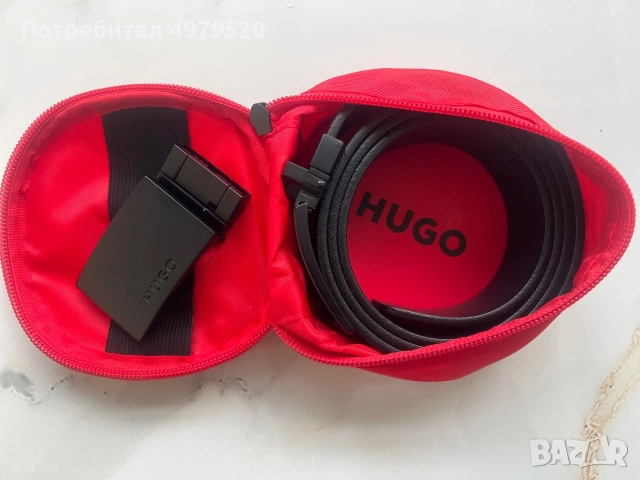HUGO мъжки черен кожен колан