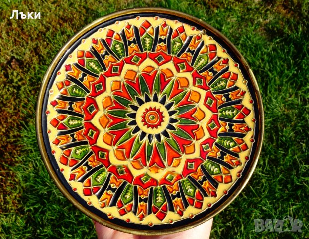 Бронзова чиния,пано 17 см.,клетъчен емайл Клоазоне. , снимка 5 - Пана - 30563364
