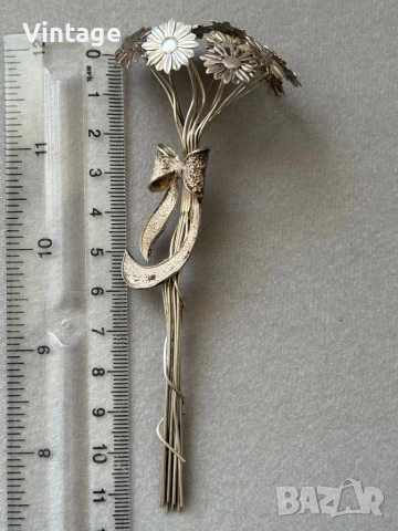 Старинен сребърен букет с маргаритки , снимка 3 - Колекции - 54318590