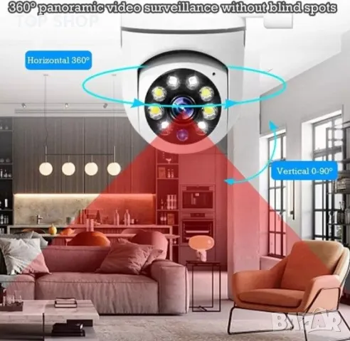 Wifi камера за видеонаблюдение Tnagora, FULL HD, Интериор / Екстериор, Панорама/Наклон 360 градуса,, снимка 4 - HD камери - 48874306
