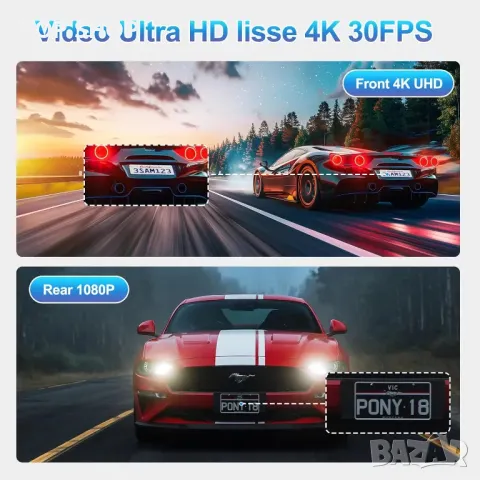 DYNACAM 4K/2K+1080P Dash Cam отпред и отзад, 64GB карта, 170°широк ъгъл, G-сензор,, снимка 3 - Аксесоари и консумативи - 49804712
