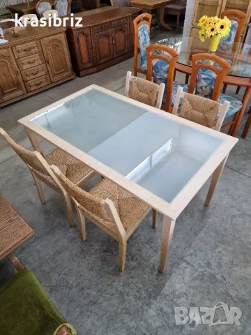 К-т Масивна Трапезна Маса с 4бр.Ратанови Столове -внос от Германия!, снимка 3 - Маси - 48965216