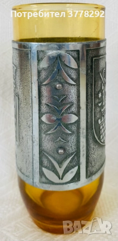 Старинна чаша от стъкло, с метален обков.От 80-те г. на миналия век,с герба на гр.Познан, Полша, 57 , снимка 3 - Декорация за дома - 51989605