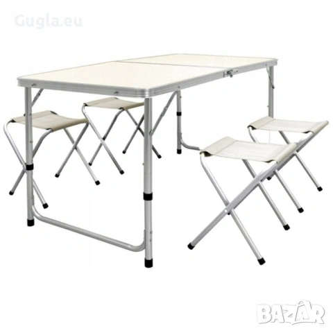 Сгъваема маса с 4 стола и отвор за чадър