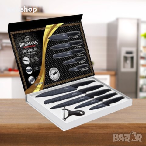 Комплект ножове в кутия Bohmann BH 5150, 6 части, Мраморно покритие, Белачка, Черен, снимка 4 - Прибори за хранене, готвене и сервиране - 44302809