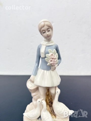 Испанска порцеланова фигура на момиче с гъски. №7577, снимка 3 - Колекции - 52301440