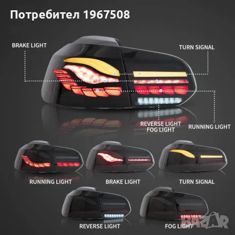 Комплект OLED стопове с динамични мигачи GTS style за ГОЛФ 6, снимка 3 - Части - 47488550