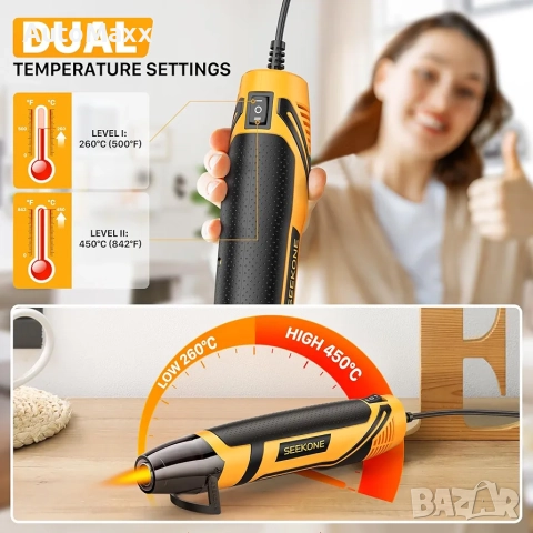 SEEKONE Мини пистолет за горещ въздух 2 Температура 260℃/450℃, 350W  , снимка 4 - Поялници и запояване - 52660480