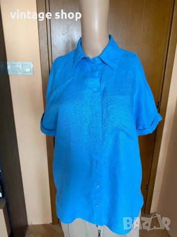 Ленени ризи с къс ръкав в синята гама, снимка 2 - Ризи - 53955451