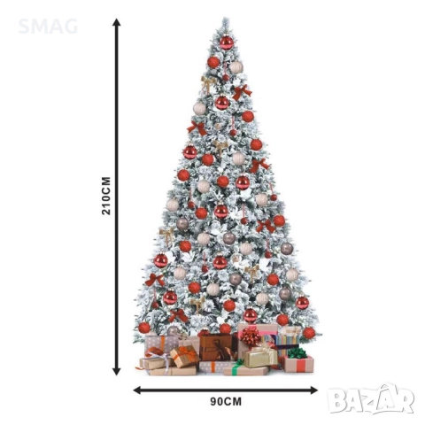 Коледна елха Slim зелена със заснежена корона - 210см_1227392, снимка 3 - Други - 52330262