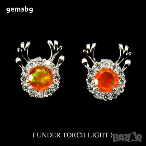 Сребърни обеци с огнен опал и цирконий