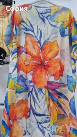 Туника-рокля за плажа в модерни цветни принтове и в свободна права кройка, универсален размер