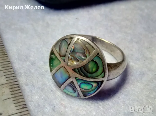 ПРЕКРАСЕН ВИНТИДЖ АРТ СЕДЕФЕН СРЕБЪРЕН ПРЪСТЕН СРЕБРО 925 с РЪЧНО ИНКРУСТИРАН КРАЛСКИ СЕДЕФ 47534, снимка 10 - Пръстени - 49915516