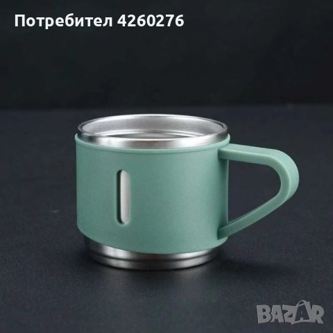 Подаръчен комплект термос с 3 чаши, зелен, розов, сив, снимка 3 - Други стоки за дома - 52569722