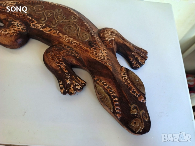 Страхотен Дървен Гущер, снимка 2 - Антикварни и старинни предмети - 52121575