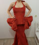 Дизайнерска червена дълга бална рокля Virginia Zdravkova, снимка 1 - Рокли - 44561502