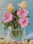 "Рози" - маслени бои, 40/40 см. Рамкирана, снимка 6