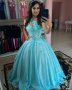 Бална рокля с 3 д цветя в синьо, снимка 1 - Рокли - 36841619
