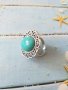 Разкошен пръстен с голям Тюркоаз и орнаментирана основа-регулиращ се за всеки размер , снимка 5