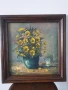 47х40см/малка стара картина масло върху платно-фазер/натюрморт ваза с цветя/дървена рамка, снимка 1