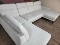 ПРОМОЦИЯ!!!Светло кремав П - образен ъглов диван от плат Mondo Lometti, снимка 4