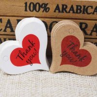 50 бр Thank you сърце Тагове табелки етикети картонени за подаръци ръчна изработка украса, снимка 2 - Други - 32202371