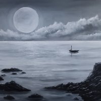 Маслена картина Пълнолуние над морето, снимка 1 - Картини - 31239024
