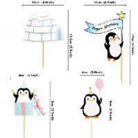 Пингвин пингвини картон топер топери укаса декор за торта мъфини кексчета рожден ден парти, снимка 2 - Други - 36891153