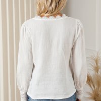 Дамска памучна блуза в бяло с дълъг ръкав, снимка 9 - Блузи с дълъг ръкав и пуловери - 42766961