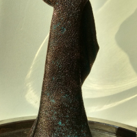 Стара , футуристична ,  метална статуетка с патина на дама с роза  . , снимка 12 - Статуетки - 44923419