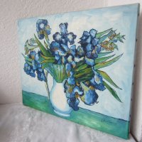 Ириси 40х50 см, Сини цветя, картина, снимка 3 - Картини - 31781028