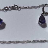 Дамски комплект синджирче, висулка и обеци с лилав кристал, нови, щампа 925, снимка 3 - Бижутерийни комплекти - 36939261