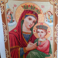 Голям гоблен Богородица с Младенеца ДМЦ конци - 45см х 60см, снимка 1 - Гоблени - 44729967